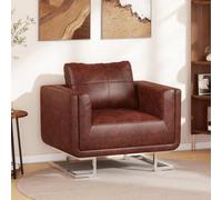 Drainlyn Sillón en forma de cubo marrón con polipiel y patas cromadas, 85,5 x 63 x 74 cm, incluye cojín, cómodo sillón tapizado con reposabrazos para salón, oficina y salón