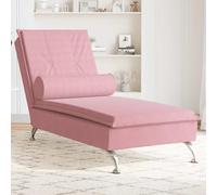 Drainlyn Tumbona de masaje con cojín cervical en terciopelo rosa, reclinable ergonómico con función vibratoria, 136,5 x 56 x 75 cm, adecuada para salón, oficina, rincón de lectura, cómoda tumbona