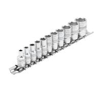 Draper 0.6cm Imperial Enchufe Juego en Una Metal Raíl 11 Piezas 6 Punto Estándar