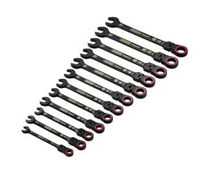 Draper 03929 Expert HI-TORQ - Juego de llaves combinadas métricas de cabeza flexible con carraca, color negro (12 piezas)