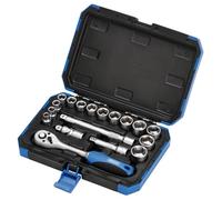 Draper Juego de llaves de vaso métricas de 18 piezas con herramienta de trinquete y estuche, unidad cuadrada de 3/8 pulgadas, kit profesional para bricolaje y coche