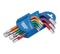 Draper Métrico Colorido Brazo Corto Hex Llave Juego 9 Piezas Fácil Apertura Para