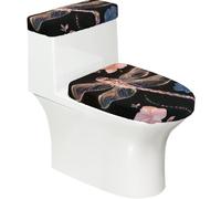 Dreaming Dragonfly - Juego de 2 fundas para inodoro y depósito de inodoro, fundas de asiento de inodoro para baño, tela de poliéster, parte inferior elástica, suave, universal para la mayoría de tapas