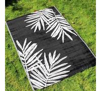 Dreams & Drapes - Alfombra de Exterior Negra con diseño de Hojas de Taihiti (170 x 120 cm), Resistente al Agua, al Sol, Ligera, Manta de Picnic Tropical en Color Negro, 100% Polipropileno