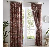 Dreams & Drapes Cortinas jacobeas Granate de 168 x 183 cm, 2 alzapaños, Plisadas Florales/exóticas, Bohemias marroquíes en Rojo, Damasco para Dormitorio/Sala de Estar