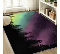 Dreamy Starry Sky - Alfombra de franela suave de 120 x 180 cm, antideslizante, fácil de limpiar, para salas de estar, entradas, bosque de pinos de fantasía de aurora natural, pelo bajo, dormitorio