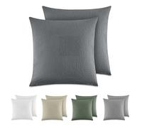Dreamzie Funda Almohada 40x40 cm (Juego de 2), 100% Algodón Lavado Color Gris Oscuro, Aspecto de Lino y Transpirable, Funda de Almohada con Cremallera