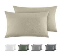 Dreamzie Funda Almohada 40x80 cm (Juego de 2), 100% Algodón Lavado Color Beige, Aspecto de Lino y Transpirable, Funda de Almohada con Cremallera