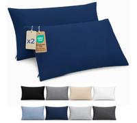 Dreamzie Funda Almohada 50x70cm - Lote de 2 de Microfibra con Cremallera Certficadas Oeko Tex - Funda Almohada Suave y Cepillada - Azul Oscuro