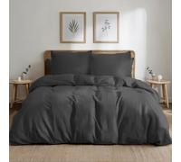 Dreamzie Funda Nordica Cama 105 de Algodon Percal - Gris Oscuro - Ropa de Cama 155x220, 1 Funda Nórdica + 2 Fundas de Almohada 80x80 - 3 Piezas