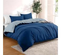Dreamzie Funda Nordica Cama 240x220 cm con 2 Funda Almohada 50x70 cm - Azul Oscuro/Azul Grisáceo - Funda nordicas 240x220 de 100% Microfibra. Funda Nórdica Certificada sin Productos Químicos