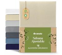 Dreamzie Premium Sabanas 140x200 cm hasta 160 x 200 cm, Sabana Bajera 140x200 cm hasta 160 x 200 cm Ajustable Algodon Orgánico, 150 g/m² - Beige - Certificada sin Productos Químicos (Oeko Tex)