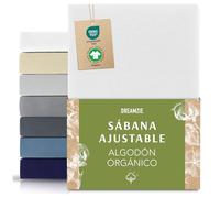 Dreamzie Premium Sabanas 70x200 cm, Sabana Bajera 70x200 cm Ajustable Algodon Orgánico, 150 g/m² - Blanco - Certificada sin Productos Químicos (Oeko Tex)