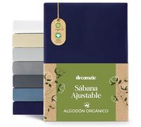 Dreamzie Premium Sabanas 80x200 cm, Sabana Bajera 80x200 cm Ajustable Algodon Orgánico, 150 g/m² - Azul Oscuro - Certificada sin Productos Químicos (Oeko Tex)