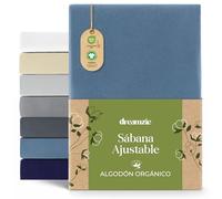 Dreamzie Premium Sabanas 90x200 cm hasta 100x200 cm, Sabana Bajera 90x200 cm hasta 100x200 cm Ajustable Algodon Orgánico, 150 g/m² - Azul - Certificada sin Productos Químicos (Oeko Tex)
