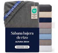 Dreamzie Sabana Bajera 100x200 cm de Rizo - 80% Algodon, 20% Poliester - Altura de la Funda 30cm - Sabanas 100x200 Antracita, Elásticas & No se Arrugan - Oeko-Tex