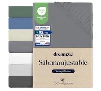 Dreamzie Sabana Bajera 140x200 Ajustable Algodon Jersey, Altura colchon 25 cm hasta 22 cm, Oeko-Tex Certificado, hipoalergenica, Antracita