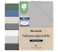 Dreamzie Sabana Bajera 80 x 160 Ajustable Algodon Jersey, Altura colchon 15 cm hasta 12 cm, Oeko-Tex Certificado, hipoalergenica, Gris