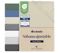 Dreamzie Sabana Bajera 80 x 160 Ajustable Algodon Jersey, Altura colchon 15 cm hasta 12 cm, Oeko-Tex Certificado, hipoalergenica, Beige