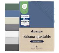 Dreamzie Sabana Bajera 90x190 / 90x200 Ajustable Algodon Jersey, Altura colchon 25 cm hasta 22 cm, Oeko-Tex Certificado, hipoalergenica, Azul