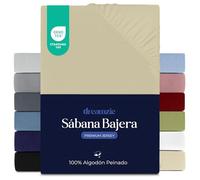 Dreamzie Sabanas 100x200 cm, Sabana Bajera Premium para Colchones de hasta 22 cm de Altura, 100% Algodon 150 g/m² - Beige - Certificada sin Productos Químicos (Oeko Tex)