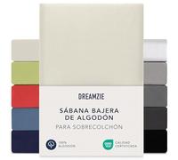 Dreamzie Sabanas 140x200 cm - 160x200 cm, Sabana Bajera para Colchones de hasta 15 cm de Altura, 100% Algodon 150 g/m² - Beige- Certificada sin Productos Químicos (Oeko Tex)