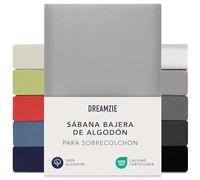 Dreamzie Sabanas 180x200 cm - 200x200 cm, Sabana Bajera para Colchones de hasta 15 cm de Altura, 100% Algodon 150 g/m² - Gris- Certificada sin Productos Químicos (Oeko Tex)