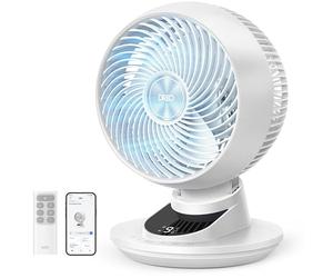 Dreo Ventilador de Mesa 3D para Dormitorio, Aire Potente 8.8 m/s, Ultra Silencioso 22 dB, Oscilación 90°, Control por App y Voz, 9 Velocidades, Temporizador 8/12 h, Ideal para Hogar y Oficina