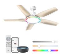 Dreo ventilador de techo inteligente de perfil bajo con luz 132 cm, LED regulable con temperatura de color ajustable, iluminación ambiental RGB, motor CC silencioso, instalación fácil, APP, blanco