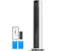 DREO Ventilador de Torre con enfriamiento por agua, enfriador 110 cm, silencioso, 4 velocidades, 4 modos, evaporativo, control app, paquete de hielo, oscilación 80°, temporizador 12 h, blanco