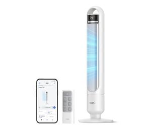 Dreo ventilador de torre inteligente para dormitorio, ventilador de pie silencioso 28 dB, alcance hasta 8,8 m, 4 velocidades y 3 modos, temporizador 8 h, control por app, oscilación 90°, blanco WiFi