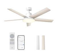 Dreo ventilador techo inteligente de 132 cm con luz LED regulable, 12 velocidades（APP）, 3 modos, temporizador de 12h, motor DC silencioso, control por control remoto/APP/Alexa, blanco para interiores
