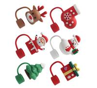 DRESSOOS Tapones de Silicona Reutilizables para Pajitas con Diseño Navideño, Protección Antipolvo y Decoración Festiva para Cafés y Fiestas Navideñas, Pack de 6 Piezas