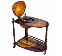 Drillkyn Balda de madera de eucalipto con ruedas, diseño de globo terráqueo, estante de almacenamiento, 77 x 45 x 88 cm, carrito de bar y armario para bebidas para salón, comedor, fiesta y anfitrión