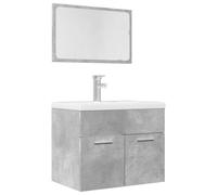 Drillkyn Juego de 2 muebles de baño de madera gris hormigón con armario con espejo y lavabo, espacio de almacenamiento compacto para cuarto de baño, práctico estante, ideal para invitados WC y ducha