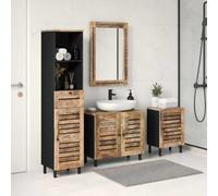 Drillkyn Juego de armario de baño de madera maciza de mango natural, 38 x 33 x 160 cm, con lavabo, armario bajo y armario con espejo para invitados, inodoro y ducha, espacio de almacenamiento versátil