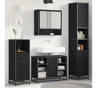 Drillkyn Juego de muebles de baño con aspecto de roble negro con armario de espejo, armario bajo lavabo y armario alto, montado en la pared para baño, inodoro de invitados y ducha