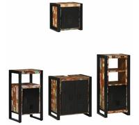 Drillkyn Juego de muebles de baño de 4 piezas con estante de madera maciza y hierro, montaje en pared, con cajones, puertas, espacio de almacenamiento, para baño, aseo de invitados, ducha, diseño