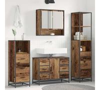 Drillkyn Juego de muebles de baño de 4 piezas, madera recuperada, 80 x 33 x 60 cm, con armario con espejo, lavabo, armario alto y armario bajo para baño, aseo de invitados, ducha, espacio de