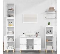 Drillkyn Juego de muebles de baño de madera blanca con armario bajo lavabo, armario alto y armario midi, espacio de almacenamiento para baño, aseo de invitados, ducha, con cajón