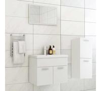 Drillkyn Juego de muebles de baño de madera blanca con armario para debajo del lavabo, armario midi con espejo y lavabo empotrado, espacio de almacenamiento para baño, aseo de invitados, ducha, con