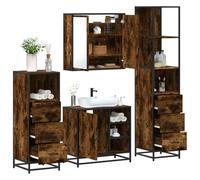 Drillkyn Juego de muebles de baño de madera de roble ahumado con armario de espejo, armario bajo lavabo, armario alto y armario midi, espacio de almacenamiento para baño, aseo de invitados, ducha