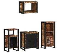 Drillkyn Juego de muebles de baño de madera maciza con 4 armarios, 6 cajones y estantes, montado en la pared y de pie, ideal para baño, inodoro y ducha, espacio de almacenamiento y orden