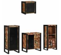 Drillkyn Juego de muebles de baño de madera maciza con estante y cajones, 4 piezas, incluye armario colgante, armario alto y espacio de almacenamiento para baño, aseo de invitados, ducha y lavabo