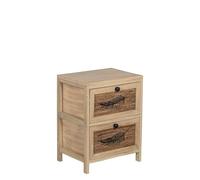 DRW Cajonera de Madera con 2 cajones de Mimbre con Hoja en Natural y Negro 40x30x52 cm