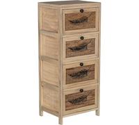 DRW Cajonera de Madera con 4 cajones de Mimbre con Hoja en Natural y Negro 40x30x94 cm
