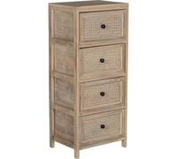 DRW Cajonera Rectangular de Madera con 4 cajones de Mimbre y pawlonia Acabado Natural 40x30x94 cm
