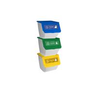 DRW Set 3 Cubos Basura Reciclaje apilables Organizador Vidrio, Papel, Plástico 36 litros Unidad 39x39x36 cm