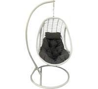 DRW Silla Colgante de Metal y Asiento de Mimbre en Blanco y Natural 120x95x71 cm