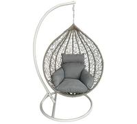 DRW Silla Colgante de Metal y Asiento de Mimbre en Crema y Natural 120x100x70 cm